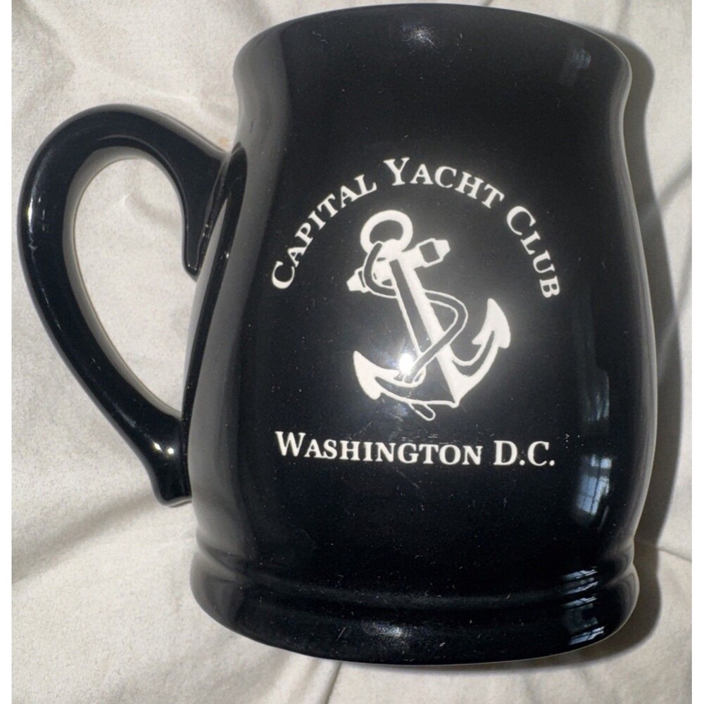 Capital Yacht Club Mug Washington D.C. 16 Oz. Etched Nautical Anchor Black Rare